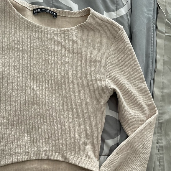 Long sleeve Crop top Zara in tan, beige color size S - Picture 4 of 6